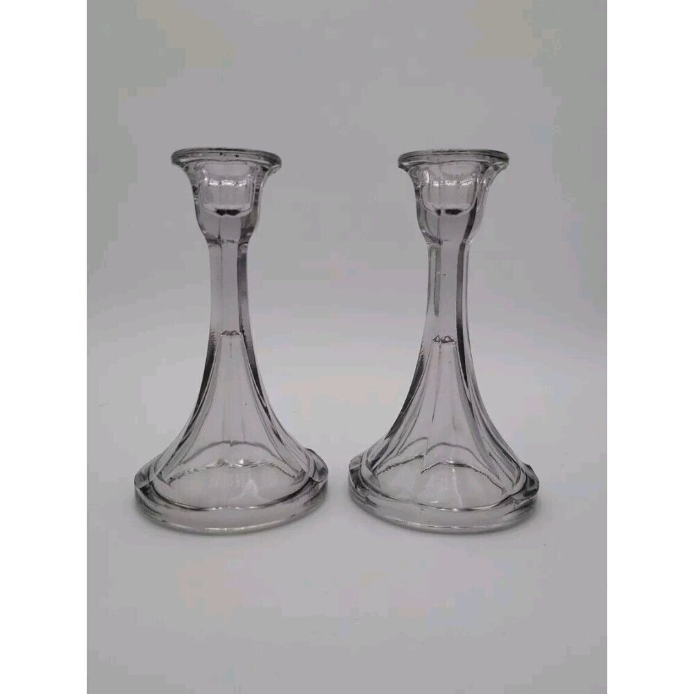 Vintage Colonial Carnival Glass Purple Amythist‎ Candle Holders 6 1/2 Inch Pair